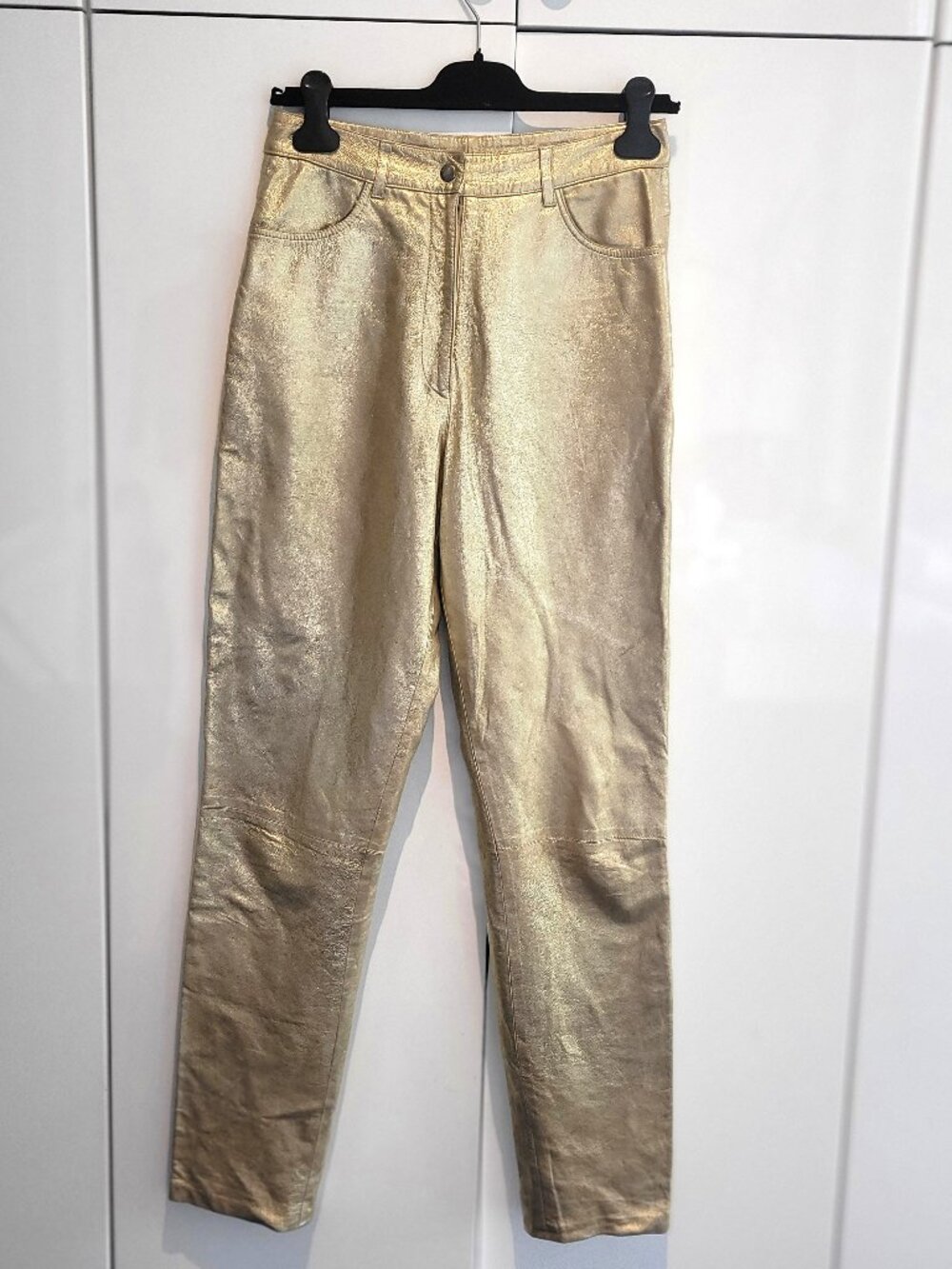 Rare Vintage 90s Adrienne Vittadini Gold Genuine Leather Jeans/Pants Size 8